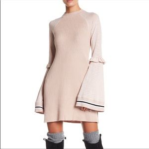 Free People ‘Zou Bisou’ Bell Sleeve Ribbed Mini Sweater Dress Size XS